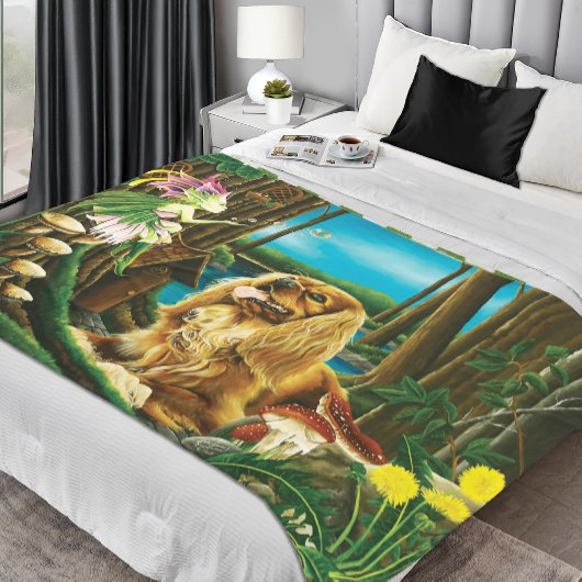 キングチャールズスパニエル犬スプライトファンタジー フリースブランケット