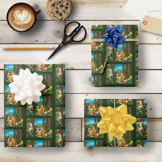 キングチャールズスパニエル犬スプライトファンタジー ラッピングペーパーシート