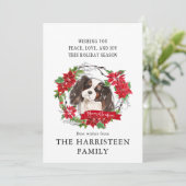 キングチャールズスパニエル犬トリコラーポインセチア シーズンカード (スタンド正面)