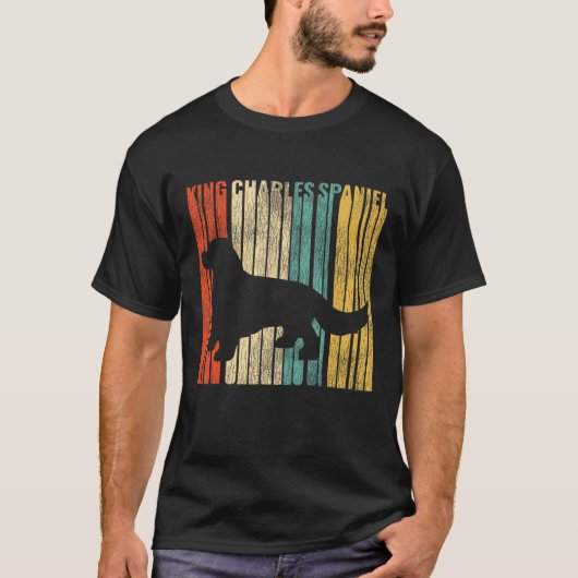 キングチャールズスパニエル犬レトロ1970s犬ひび割れ距離 tシャツ (正面)