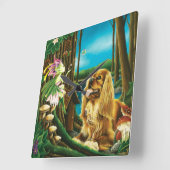 キングチャールズスパニエル犬&スプライト スクエア壁時計 (傾斜)