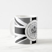 キングチャールズIIIコロネーションブラックグレーロゴ コーヒーマグカップ (正面左)