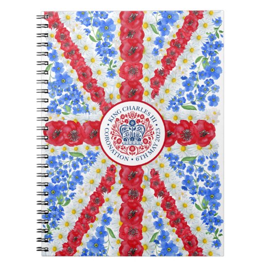キングチャールズIII戴冠式エンブレムフローラ英国国旗 ノートブック (正面)