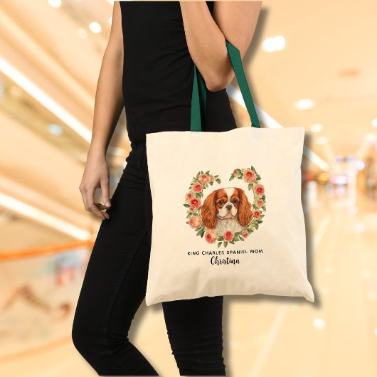 キングパーソナライズされたチャールズスパニエル犬フローラハート トートバッグ