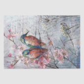 キングフィッシャーバードピンクの花フランスのの切り離し工芸 薄葉紙 (正面)