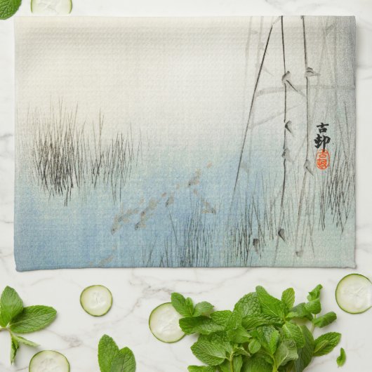 キングフィッシャー狩り – 大原小村 – キッチンタオル (折り畳み)