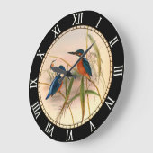 キングフィッシャー、鳥、ヴィンテージ、ジョン·グールド、自然 ラージ壁時計 (傾斜)