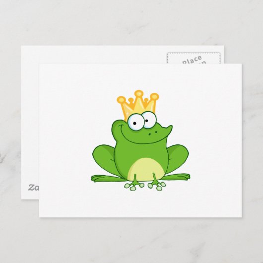 キングフロッグカエル王冠グリーンかわいい漫画の動物 ポストカード (正面/裏面)