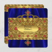 キングプリンスブルー王室のリーガルレッドクラウン誕生日 招待状 (正面/裏面)