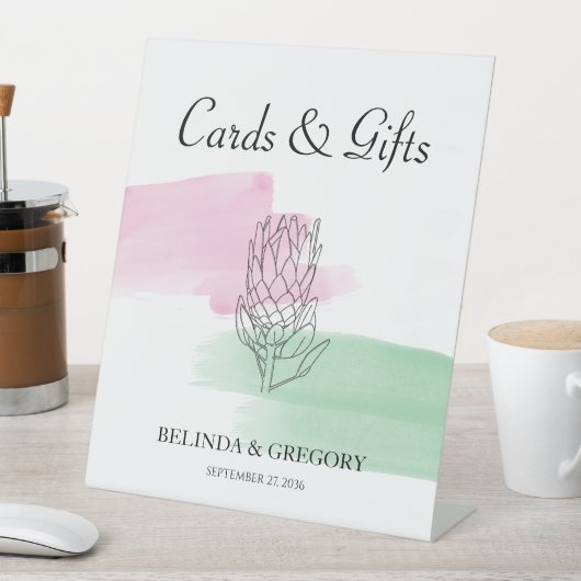 キングプロテアウォーターカラーウェディングカード&ギフト 台座サイン (インサイチュ)