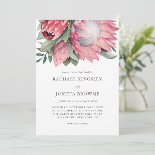 キングプロテアウォーターカラーフローラ結婚式招待状 招待状 (スタンド正面)