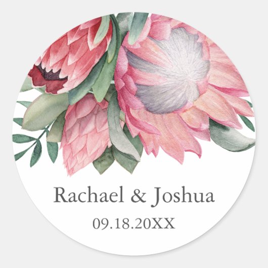 キングプロテアパーソナライズされたボタニカル封筒用シール ラウンドシール (正面)