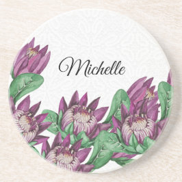 キングプロテアパープルウォーターカラー絵を描ハンド コースター