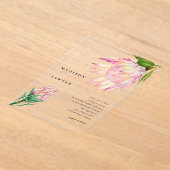 キングプロテアピンクウォーターカラー結婚フローラ アクリル招待状 (レイダウン)