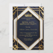 キングマン60th誕生日パーティークラウン金ゴールドネイビーブルー 招待状 (正面)