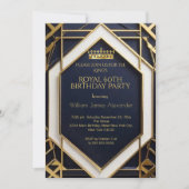 キングマン60th誕生日パーティークラウン金ゴールドネイビーブルー 招待状 (正面)