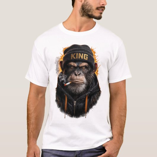 キングモンキースモーキング - ストリートの王様 Tシャツ (正面)