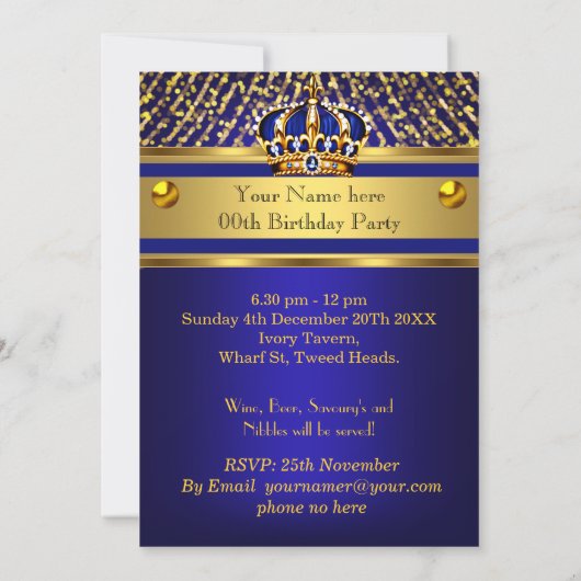 キングルブルー華美金ゴールドクラウンメンズバースデーパーティー 招待状 (裏面)