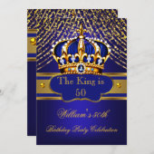 キングルブルー華美金ゴールドクラウンメンズバースデーパーティー 招待状 (正面/裏面)