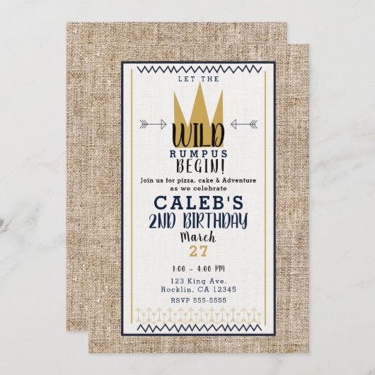 キングワイルドモノ金ゴールドクラウンバーラップパーティー写真 招待状 (正面/裏面)