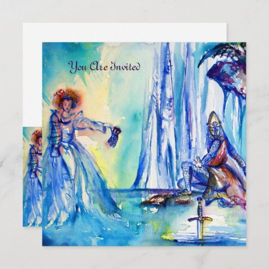 キング・アーサー、湖の貴婦人、そしてエクスカリバーのゴールド 招待状 (正面/裏面)