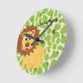 『キング·オブ·ジャングル/ライオパーソナライズされたン時計』 ラウンド壁時計 (傾斜)