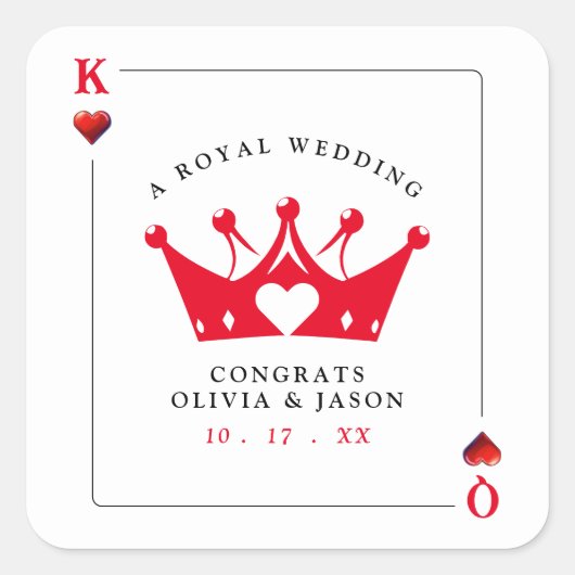 キング&クイーンオブカジノハートトランプのポーカーカード結婚ズ スクエアシール (正面)