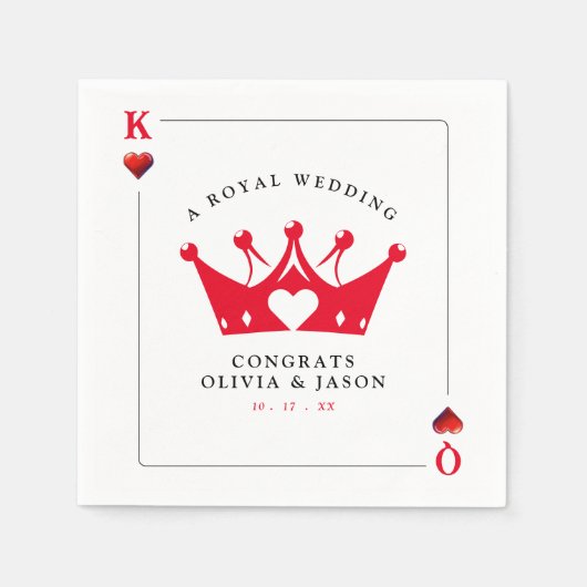 キング&クイーンオブカジノハートトランプのポーカーカード結婚ズ スタンダードカクテルナプキン (正面)