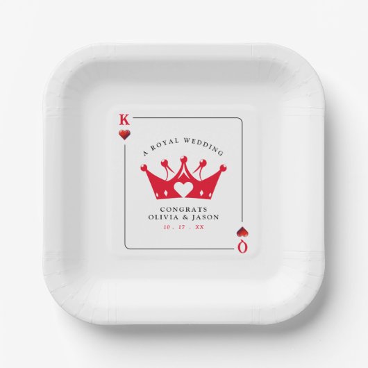 キング&クイーンオブカジノハートトランプのポーカーカード結婚ズ ペーパープレート (正面)