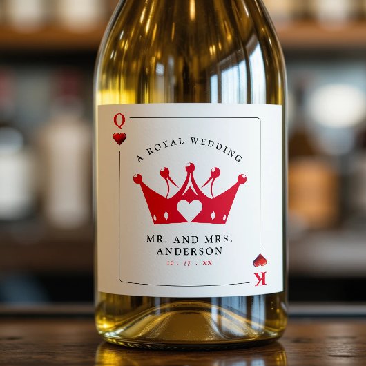 キング&クイーンオブカジノハートトランプのポーカーカード スパークリングワインラベル