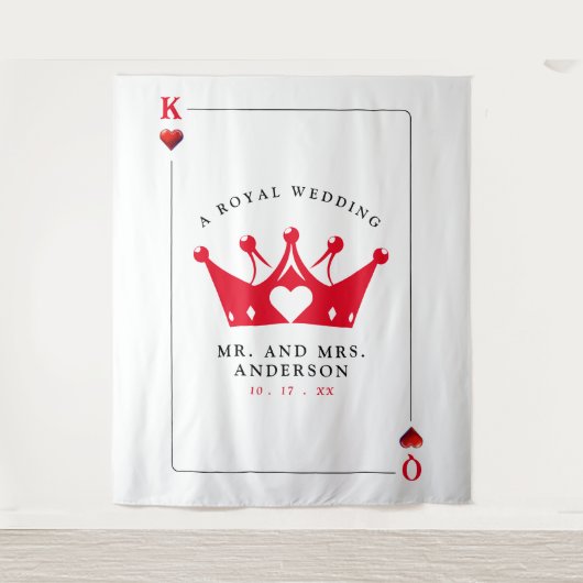 キング&クイーンオブカジノハートトランプのポーカーカード タペストリー (正面)