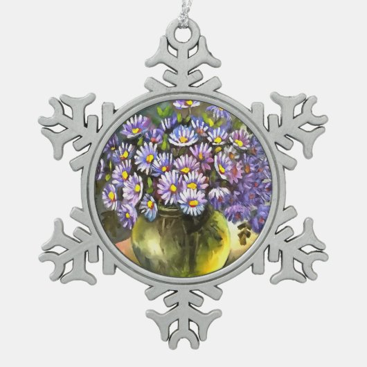 キング・ジョージ・アスターは金属製の花瓶を入れている スノーフレークピューターオーナメント (正面)