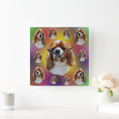 キング・チャールズ・カバリエ・スパニエル犬 スクエア壁時計 (ホーム)