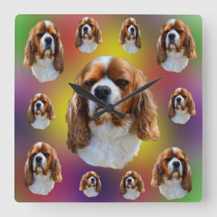 キング・チャールズ・カバリエ・スパニエル犬 スクエア壁時計