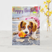 キング・チャールズ・キャバリアの子犬のグリーティングカード カード (黄色い花)