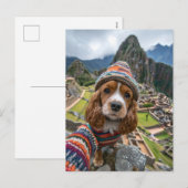 キング・チャールズ・コッカー・スパニエルが世界を旅して様々な場所でセルフィーを撮る シーズンポストカード (正面/裏面)