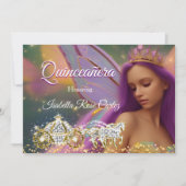 キンセアニェラおとぎ話パープルピンク金ゴールドキャリッジ2 招待状 (正面)