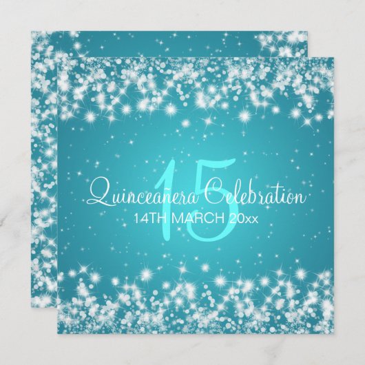 キンセアニェラお祝いパーティーウィンタースパークルブルー 招待状 (正面/裏面)