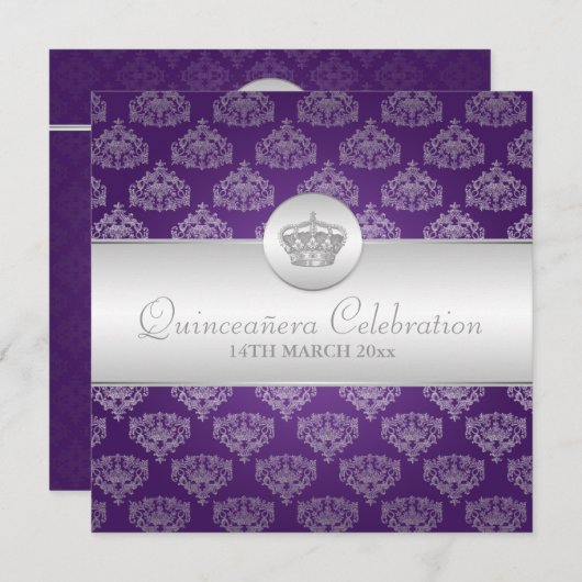 キンセアニェラお祝いパーティークラウンパープル 招待状 (正面/裏面)