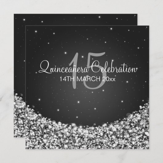 キンセアニェラお祝いパーティースタースパークルブラック 招待状 (正面/裏面)