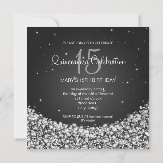 キンセアニェラお祝いパーティースタースパークルブラック 招待状 (裏面)