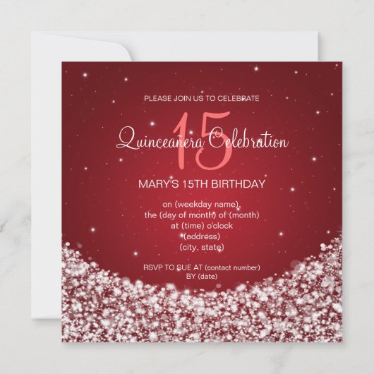 キンセアニェラお祝いパーティースタースパークルレッド 招待状 (裏面)