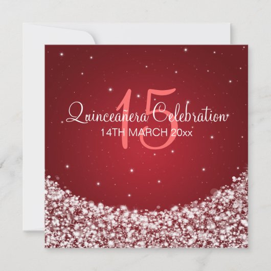 キンセアニェラお祝いパーティースタースパークルレッド 招待状 (正面)