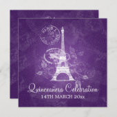 キンセアニェラお祝いパーティーパリパープル 招待状 (正面/裏面)