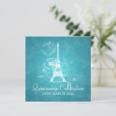 キンセアニェラお祝いパーティーロマンティックパリブルー 招待状 (スタンド正面)