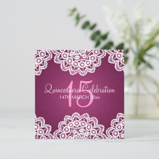 キンセアニェラお祝いパーティーヴィンテージレースピンク 招待状 (スタンド正面)