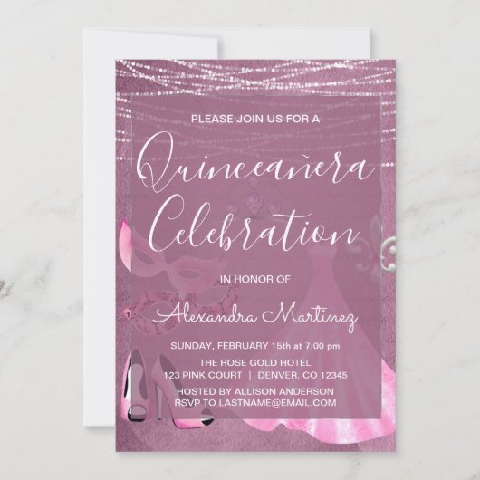 キンセアニェラお祝いパープルマスカレードパーティー 招待状 (正面)