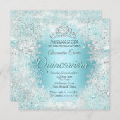 キンセアニェラかわいらしシルバーティール（緑がかった色）ブルースノーフレーク 招待状 (正面/裏面)