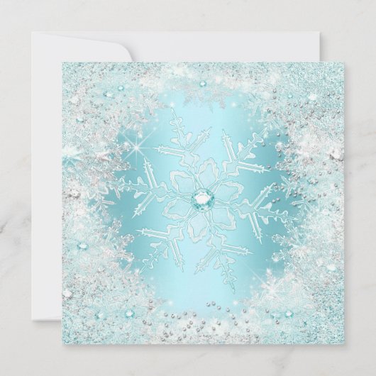 キンセアニェラかわいらしシルバーティール（緑がかった色）ブルースノーフレーク 招待状 (裏面)