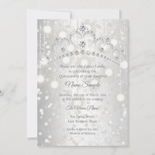 キンセアニェラかわいらしシルバーホワイトダイヤモンドティアラ 招待状 (裏面)